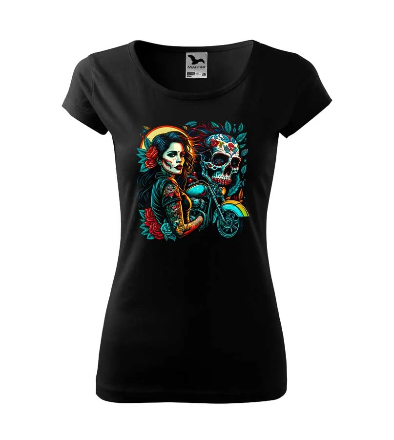 Dámske motorkárske tričko Girl skull 2