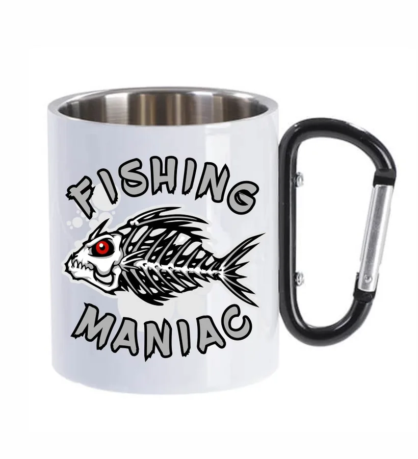 Kovový hrnček biely Fishing maniac