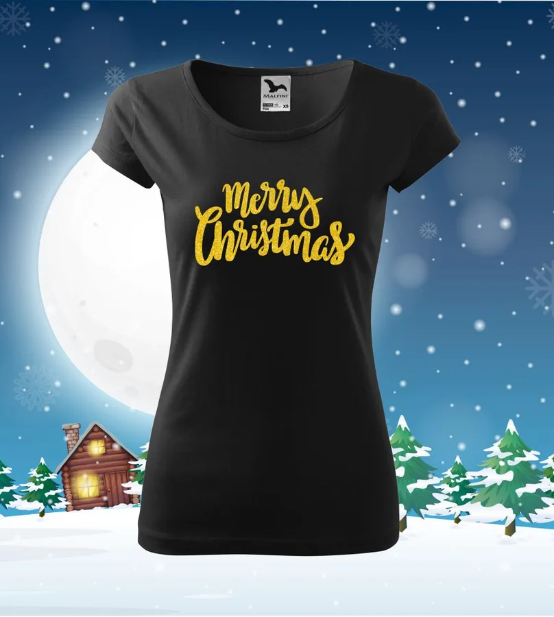 Tričko vianočné s potlačou Merry Christmas gold