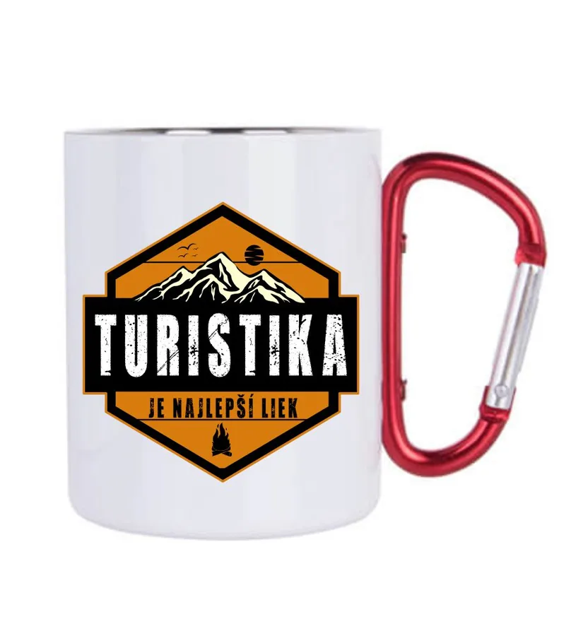 Hrnček kovový biely Turistika je najlepší liek