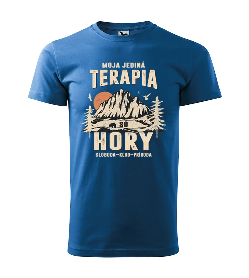 Pánske turistické tričko Moja jediná terapiu sú hory.