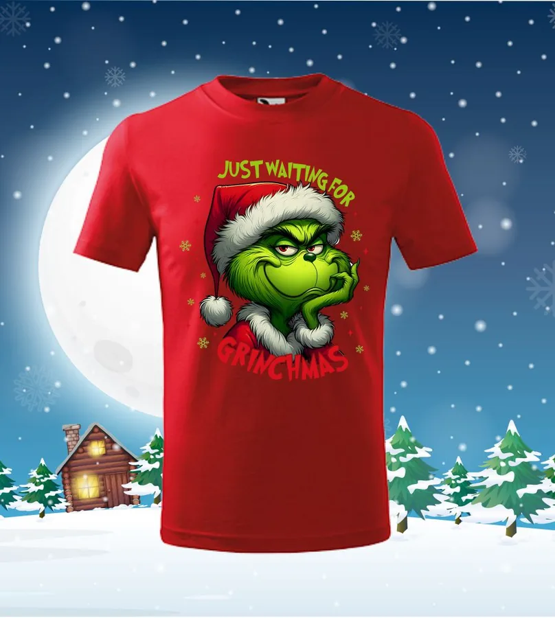 Detské tričko Just waiting for Grinchmas