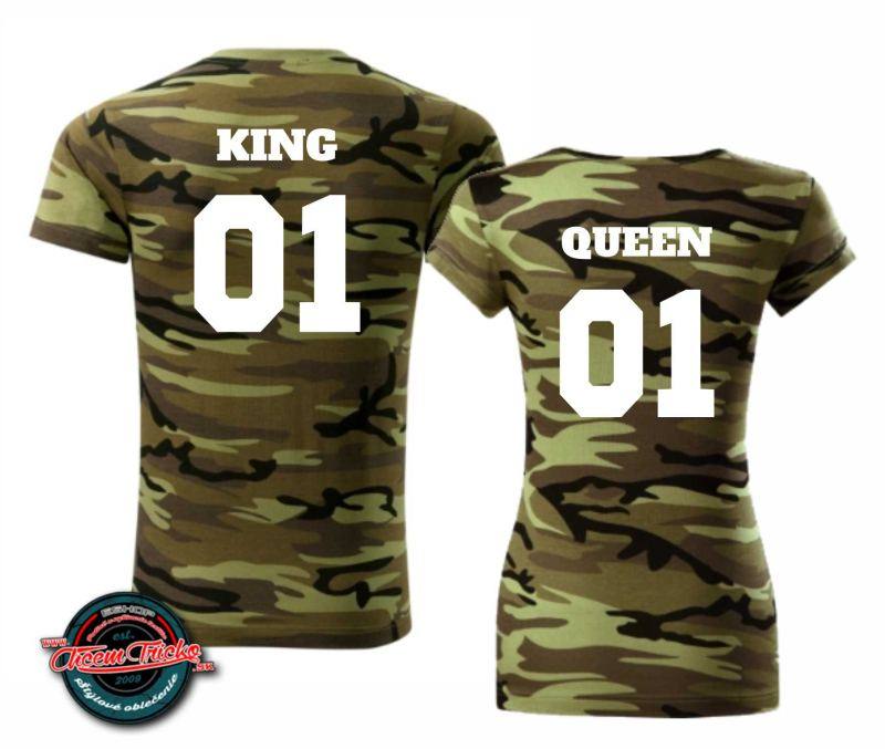 Maskáčové tričká pre pár s potlačou King and Queen 01