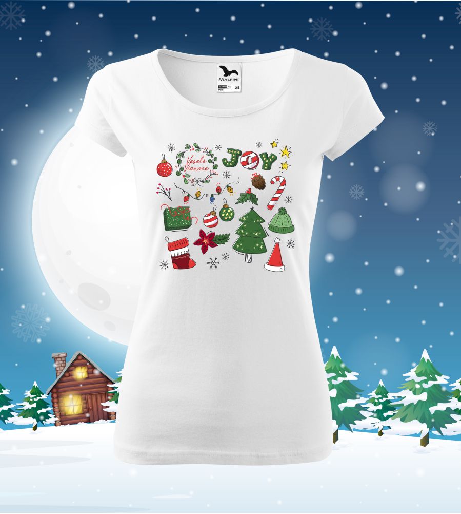 Dámske vianočné tričko s potlačou Veselé Vianoce mix