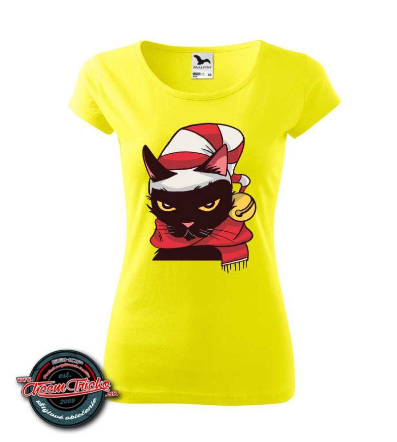 Dámske vianočné tričko s potlačou Angrycat Christmas