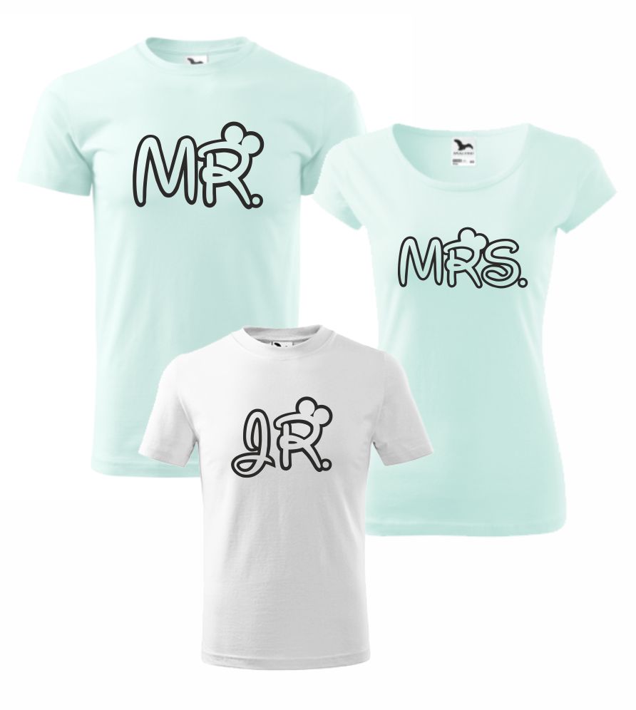 Sada 3 tričiek s potlačou MR, MRS a JR