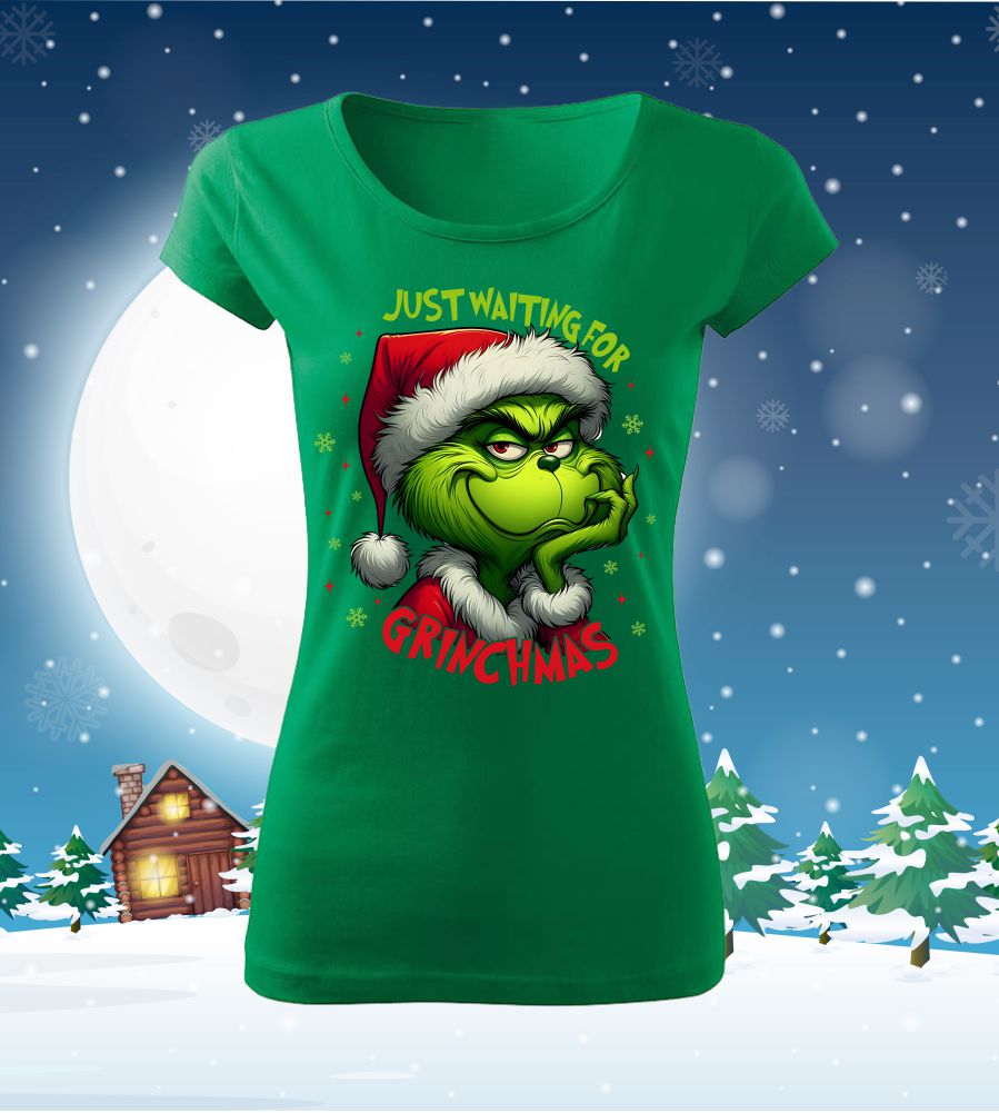 Tričko vianočné s potlačou Just waiting for Grinchmas