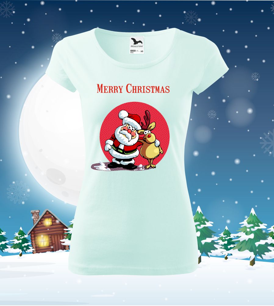 Dámske vianočné tričko Santa a sobík