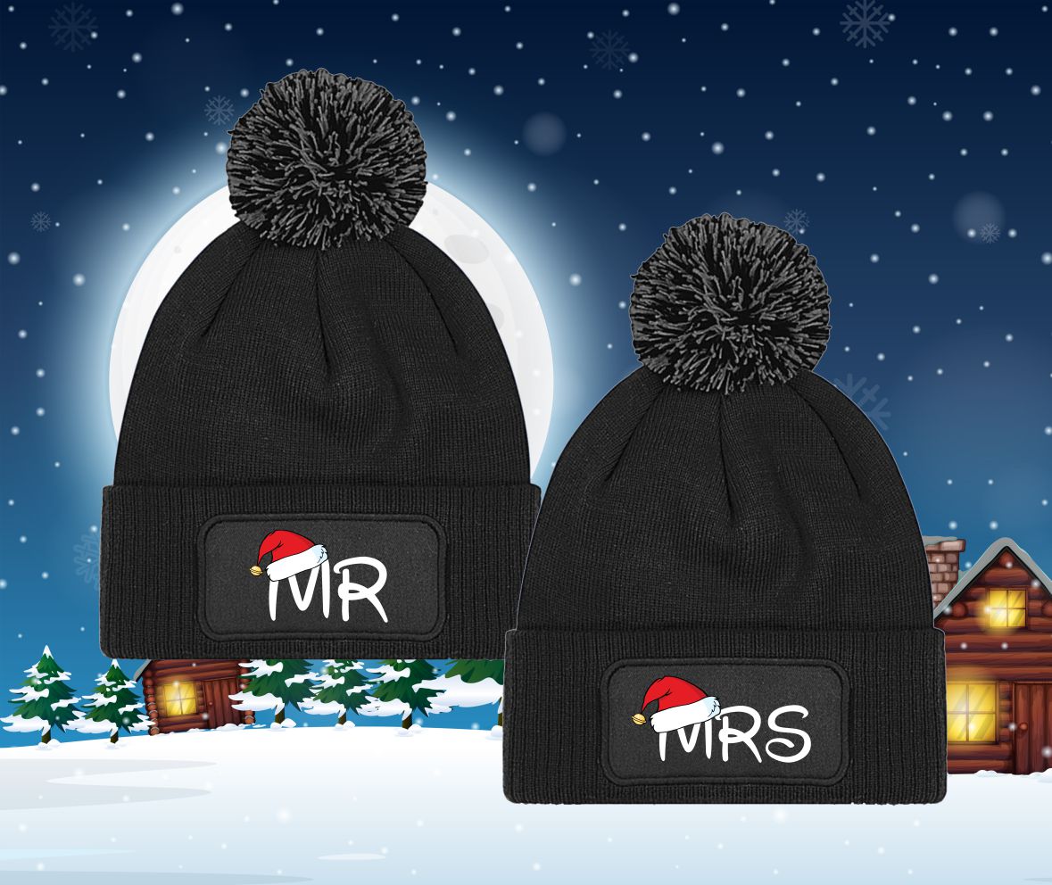 Čapice s brmbolcom pre páry Mr & Mrs Vianočné