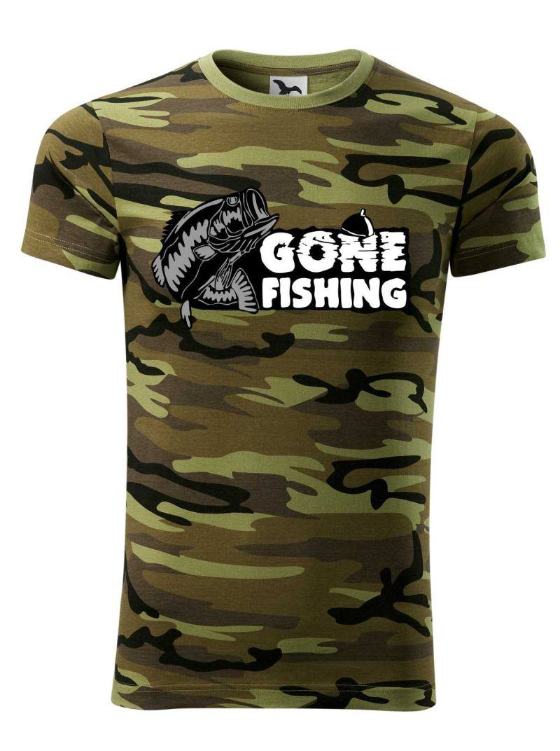Maskáčové tričko s motívom Gone fishing 1