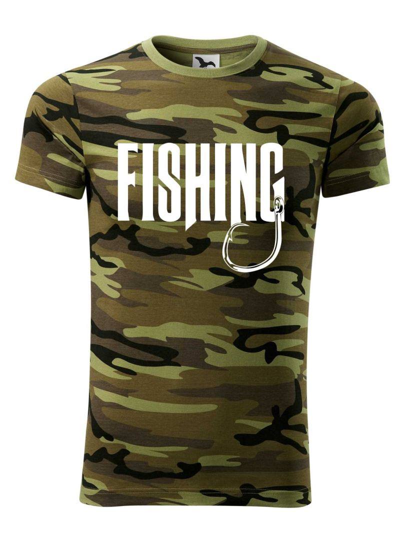 Maskáčové tričko s motívom Fishing
