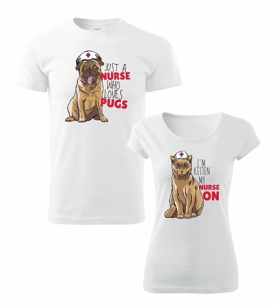 Tričká pre páry Nurse pugs / kitten