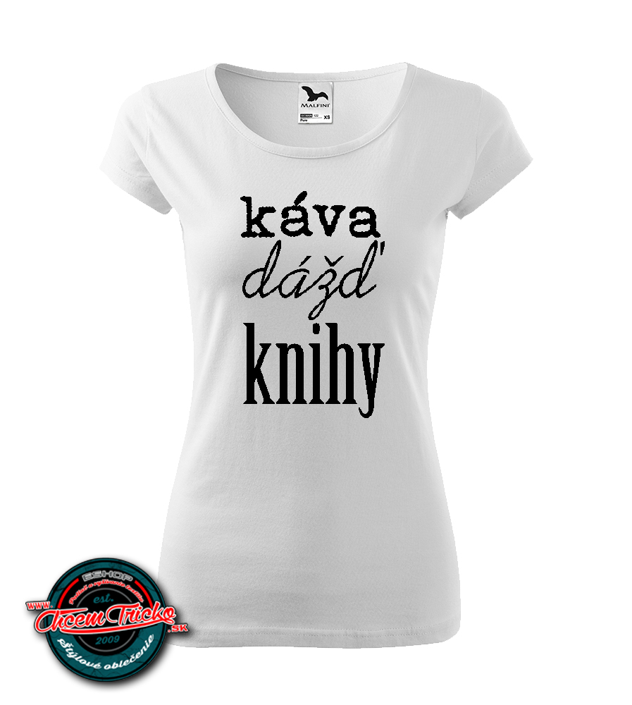 Dámske tričko Káva dážď knihy