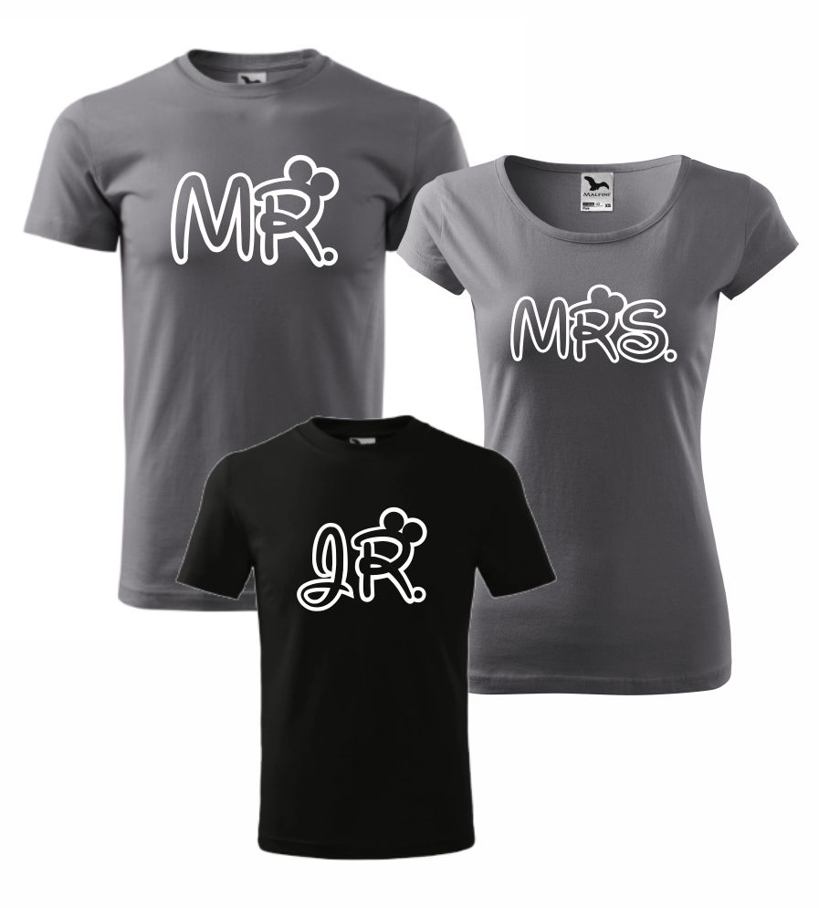 Sada 3 tričiek s potlačou MR, MRS a JR 