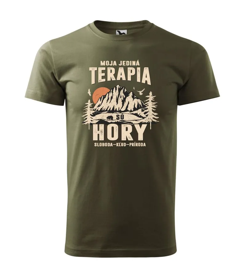 Pánske turistické tričko Moja jediná terapiu sú hory.