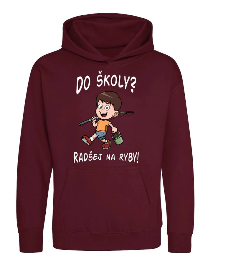 Detská mikina s kapucňou Do školy? radšej na ryby