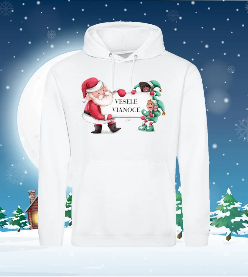 Mikina s potlačou Santa a škriatok