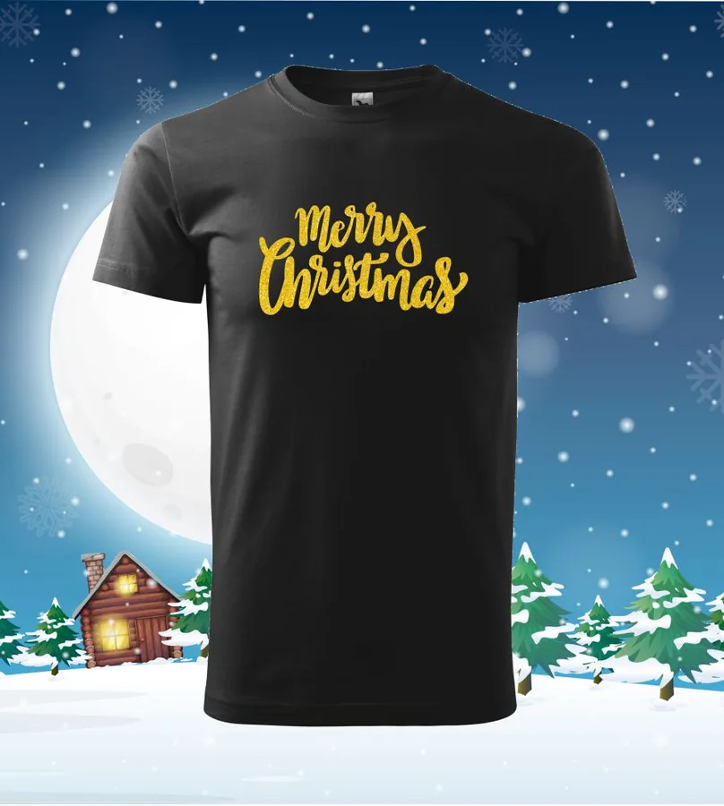 Tričko vianočné s potlačou Merry Christmas gold