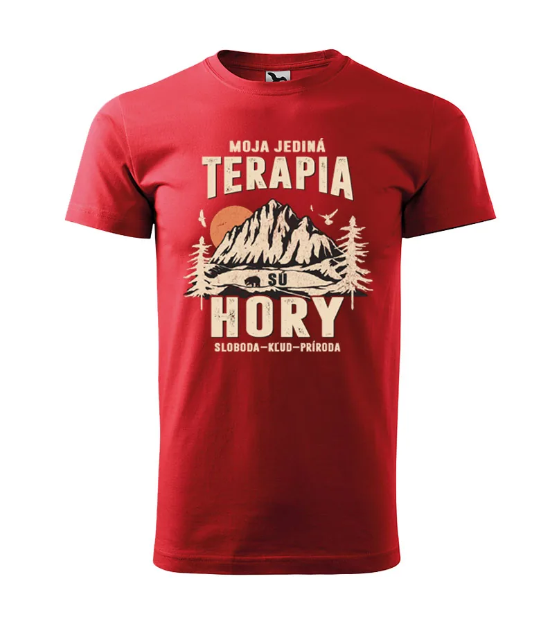 Pánske turistické tričko Moja jediná terapiu sú hory.