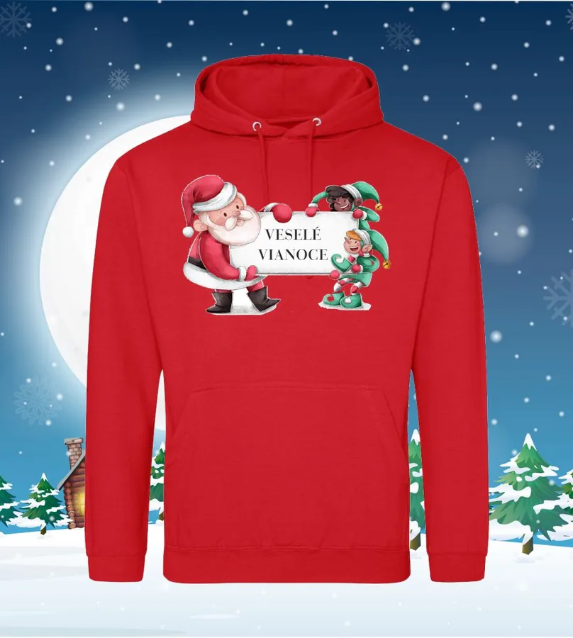 Mikina s potlačou Santa a škriatok