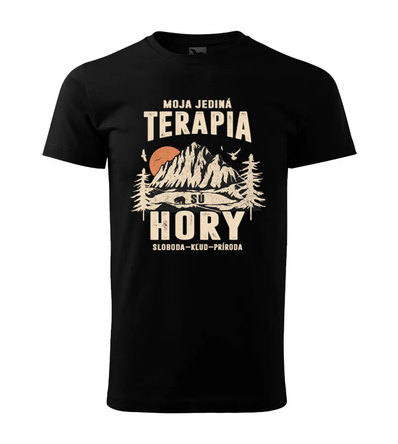 Pánske turistické tričko Moja jediná terapiu sú hory.