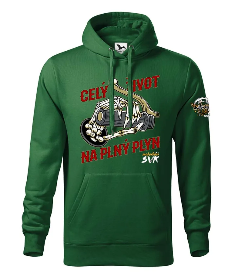 Kapucová moto mikina Celý život na plný plyn - Skull