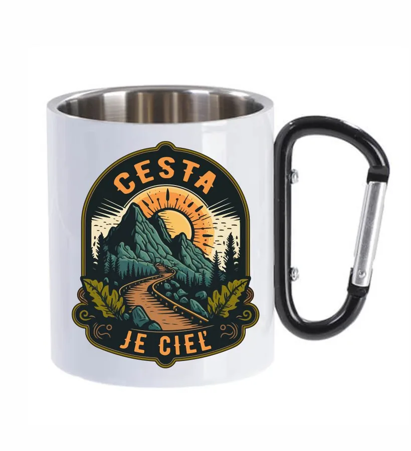 Hrnček kovový biely Cesta je cieľ