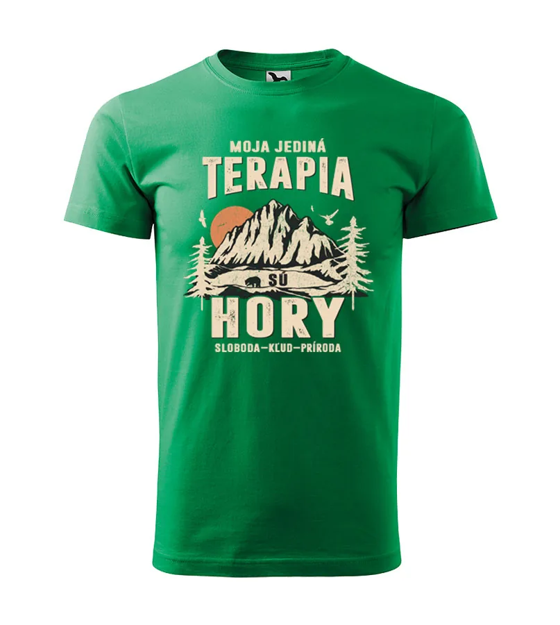 Pánske turistické tričko Moja jediná terapiu sú hory.