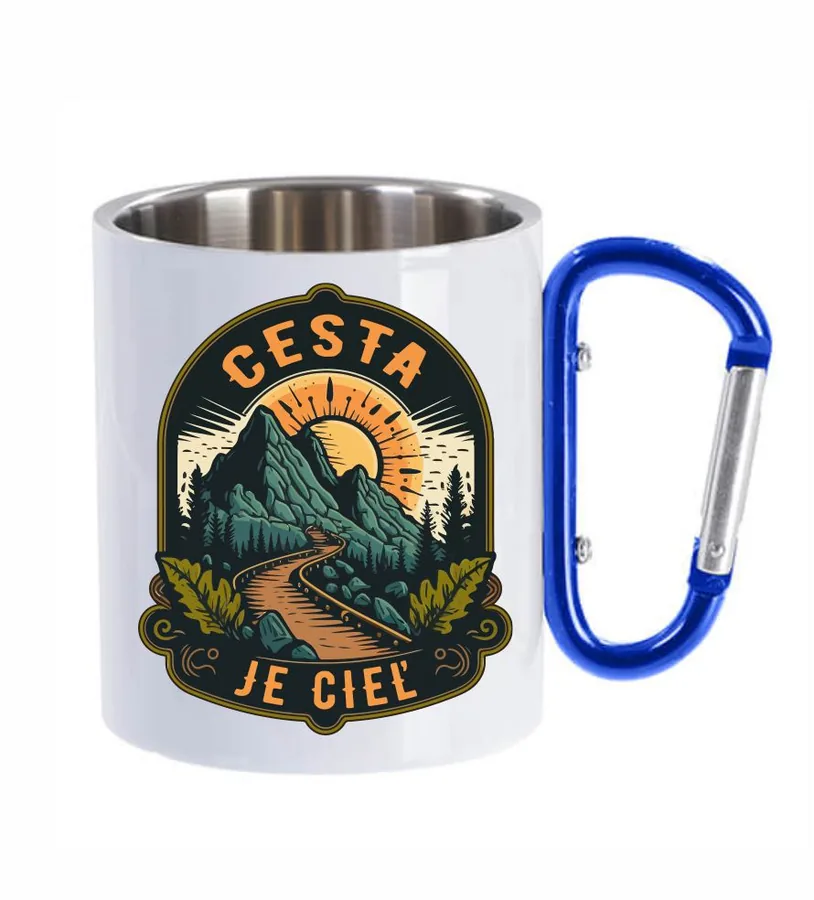 Hrnček kovový biely Cesta je cieľ