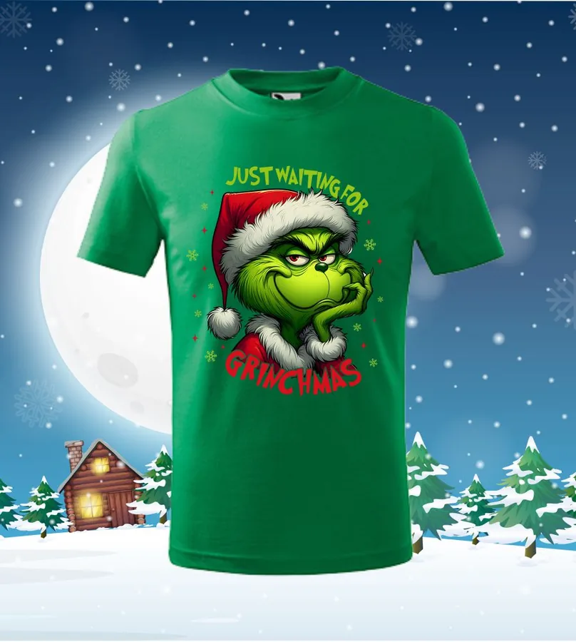 Detské tričko Just waiting for Grinchmas