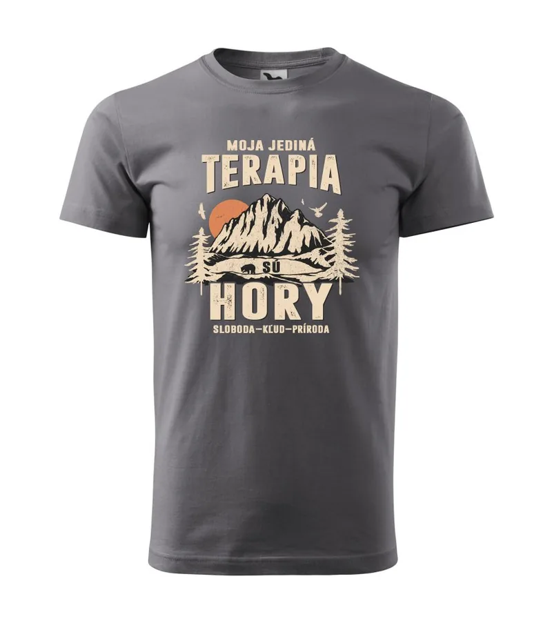 Pánske turistické tričko Moja jediná terapiu sú hory.