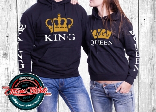 Kapucová mikina Queen, M, čierna+ King, M, biela